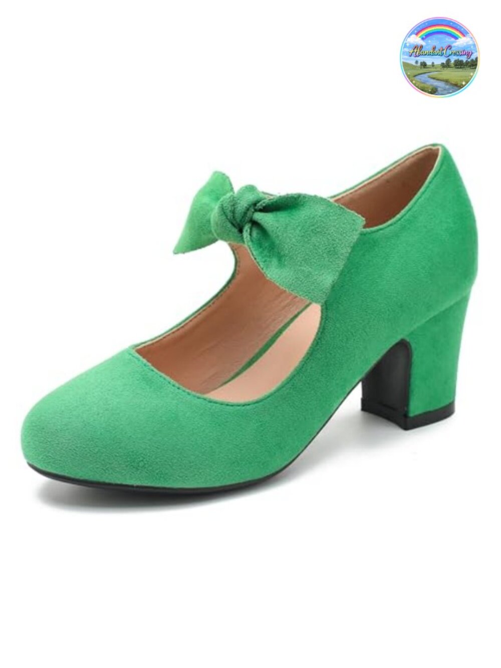 Mary Jane Block Heel Pumps Round Toe Bow Faux Suede Dress Heels